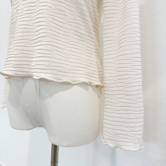 My Michelle Crochet Semi Sheer Lettuce Trim 90s Y2K Crepe Blouse Top Boho Medium - Picture 3 of 8